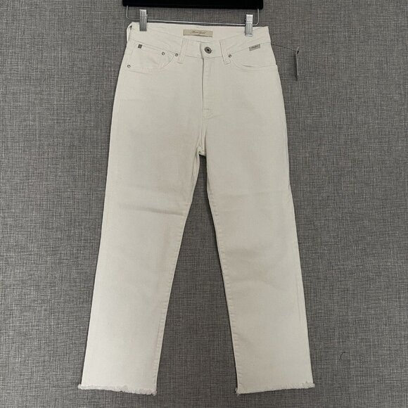 Mavi Niki Jeans Womens 25 Ivory White High Rise Straight Crop Raw Hem New - Picture 4 of 15